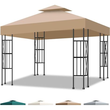 3x3m Replacement Roof for Garden Pavilion, Waterproof & UV Resistant Double Layer Replacement Cover with Ventilation, Removable Cover for Garden, Patio, Camping and Beach, Khaki (1/5)