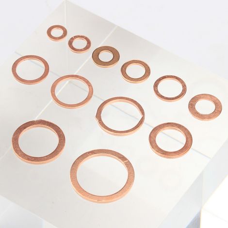 Jeu de 300 Rondelles Cuivre M5-M20, Joints Plats Ronds en Boîte, Anneaux d'Étanchéité pour Bricolage, Rondelles Larges Multi-Tailles (1/5)