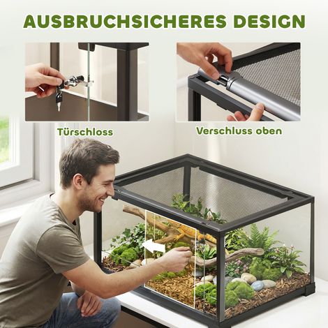 Terrarium 86L pour lézards, geckos et insectes, vivarium noir avec porte vitrée coulissante sécurisée, 60x45x32 cm (1/4)