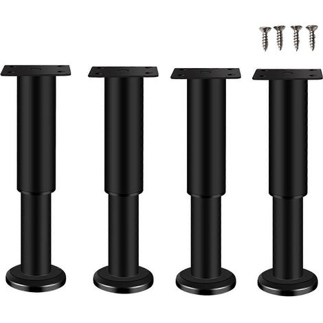 Ensemble de 4 pieds de table réglables en hauteur, supports de remplacement robustes en métal pour pieds de meubles, adaptés aux armoires, canapés, tables, tables de chevet, noir, 18 pouces, blanc. (1/5)