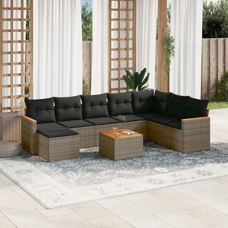 Salon de jardin en résine tressée gris avec 7 coussins modulable pour terrasse (1/5)