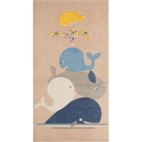 Tappeto per la cameretta dei bambini Stampa balene 80 x 150 cm Beige Sala giochi Seai