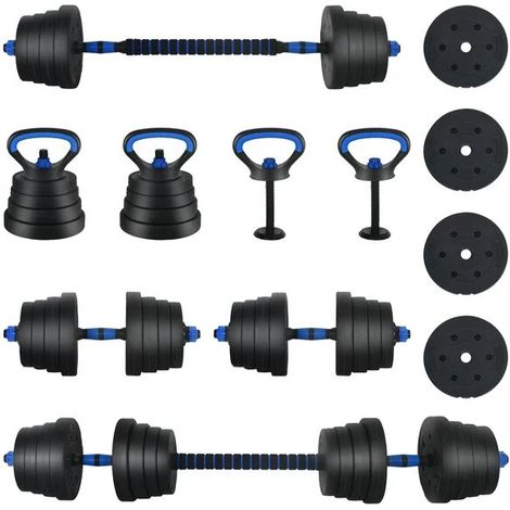 Ensemble d'haltères 4 en 1, 40 kg, noir et bleu, couleur sable ciment