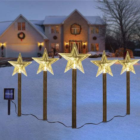Ensemble de 5 lumières solaires étoiles de noël, lumières solaires sur piquet de noël, lumières de paysage de décoration de noël (1/5)
