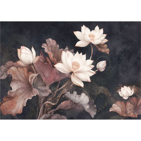 Papier Peint Fleurs Lili White Vintage 312x219 cm Facile à poser Écologique (1/3)