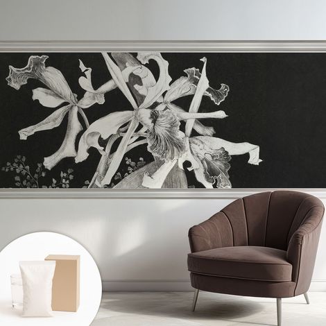 Papier peint intissé classique moderne pour salon et chambre à coucher Décoration rapide avec colle Illustration d'orchidée 250x104 cm (1/5)