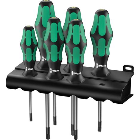 Wera – Jeu de 6 tournevis torx Kraftform Plus – Acier à outils – Manche ergonomique pour vissage rapide – Rack de rangement inclus