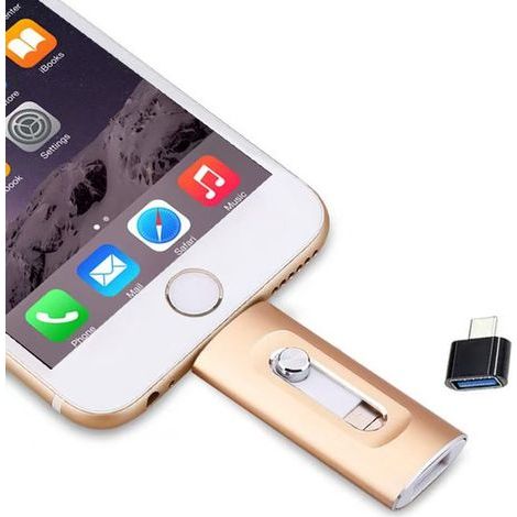 Clé USB rapide 256 Go - Clé USB portable - Clé USB 256 Go compatible iPhone - Clé photo - Stockage externe - Plug-and-Play - Idéale pour vos photos, vidéos et fichiers - Or