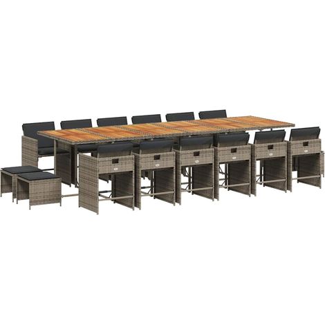 Maison Exclusive - 17-tlg. Garten-Essgruppe mit Kissen Grau Poly