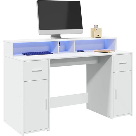 LED-Schreibtisch Weiß 140x55x91 cm Holzwerkstoff