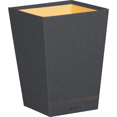 Corbeille à Papier Titane - 24 x 24 x 32 cm - Piqûres Sellier Orange - Extérieur Simili Cuir - Collection Home Office - Organisation de Bureau