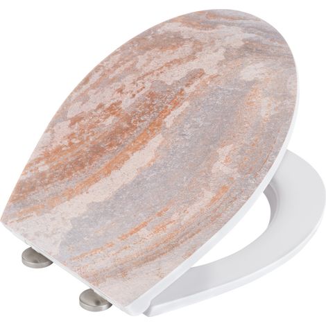 WENKO Premium WC-Sitz Canyon mit Relief, aus antibakteriellem Duroplast, mit Absenkautomatik, Mehrfarbig, Duroplast mehrfarbig, Edelstahl rostfrei silber matt (1/5)