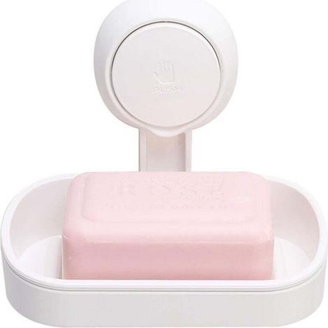 Porte-Savon à Succion pour Salle de Bain, Capacité Max 5 KG, Barre de Savon pour Douche, Montage Mural, sans perçage, Porte-Savon Amovible en Plastique avec Drainage, Porte-éponge - Blanc (1/5)