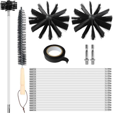 24 Pièces Hérisson Ramonage, 18 Tiges 41 Cm, 2 Têtes Brosse 20 Cm, Pour Cheminée Et Conduit (1/5)
