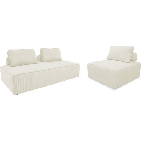 sweeek - Sessel und 2-Sitzer Sofa mit Cordbezug, Cord, Creme