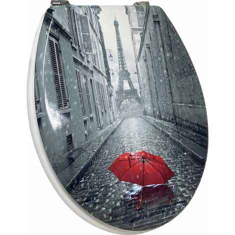Copriwater universale in legno MDF serigrafato tavoletta da bagno wc stampa parigi con cerniere in acciaio (1/2)