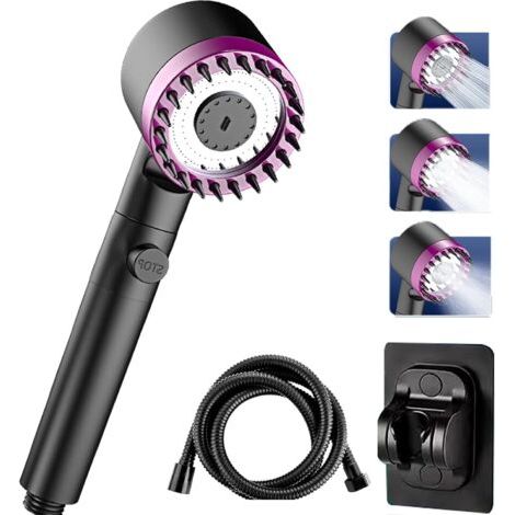Cabezal de ducha de alta presión, 3 tipos de chorro, cabezal de ducha ajustable para el baño, ducha de masaje multifuncional, cabezal de ducha ahorrador de agua con tapa antical. (1/3)