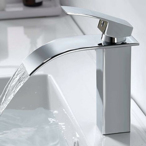 BUNTHAUS Moderne Robinet Salle de Bain Cascade, Design Elégant Robinet Lavabo Cascade, Mitigeur Salle de Bain en Laiton, Eau Chaude et Froide Disponible, Robinetterie Cascade Chromé G 3/8 (1/5)