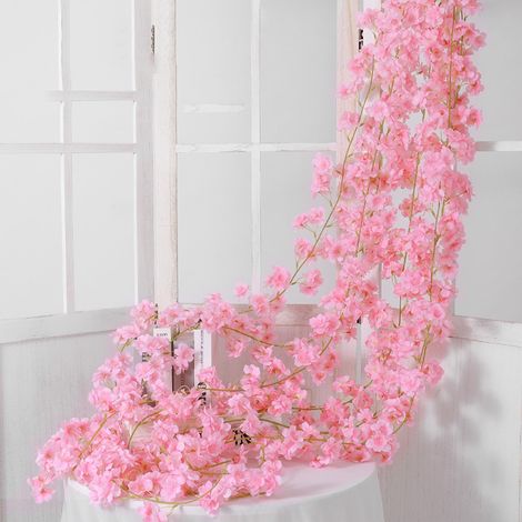 artificielles en rotin guirlande de 1 8 m 135 fleurs rose