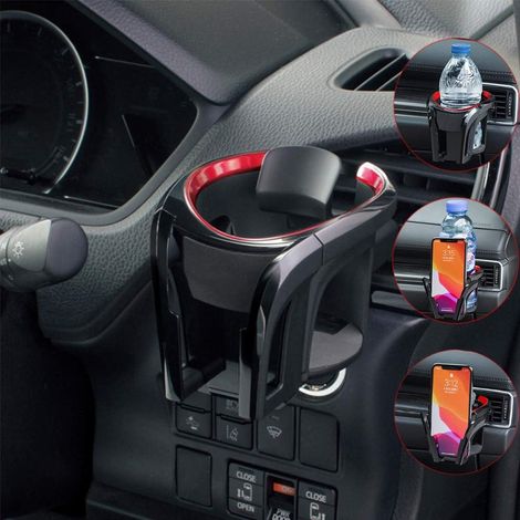 Portavasos para automóvil, portavasos multifunción 2 en 1 para automóvil, soporte expansor para botellas de 17 a 20 oz, taza de café de hasta 5,9 pulgadas, negro (rojo) (1/5)