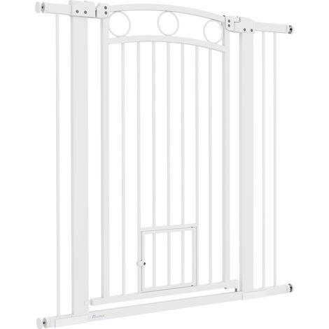 Verstellbares Hundegitter 76–104 cm, Gitterhöhe 106 cm mit 2 Verlängerungen, Weiß