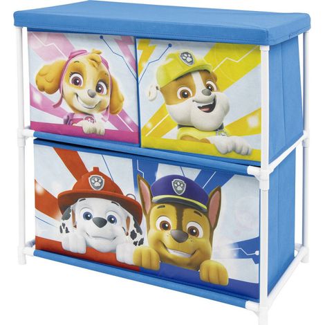 Meuble de rangement à 3 paniers Pat Patrouille – 3 conteneurs textiles 53x30x60cm – Tubes en métal et carton – Décoration chambre enfant – Arditex (1/3)