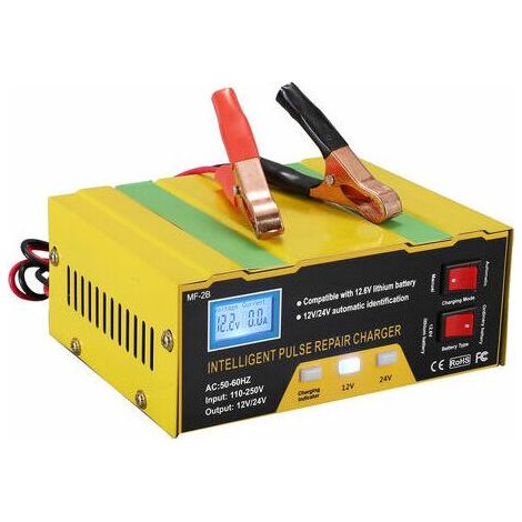 12V/24V Chargeur De Batterie Intelligent, Chargeur De Type Pulse Repair Avec Affichage Digital Pour Batterie De Voiture, Cellule, Moto (1/5)
