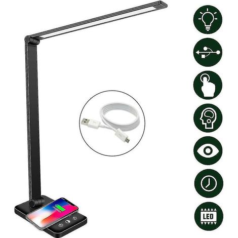 Lampe de bureau LED, lampe de table à intensité variable 6 W, chargement sans fil et USB, protection oculaire R (1/5)