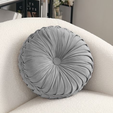 Velvet Round Floral Wrinkle pillow Cushion, Grey 35CM (1/5)