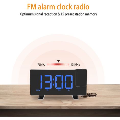 Projektionswecker mit 8-Zoll-LED-Biegebildschirm, FM-Radio und 2 Wecktönen (1/5)