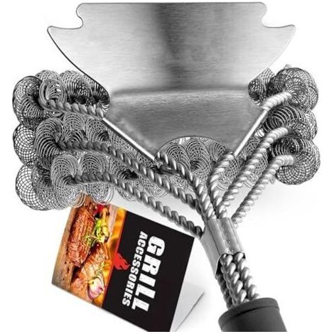 Brosse de nettoyage sécuritaire pour barbecue – Nettoyant pour grilles en acier inoxydable – Accessoire sécuritaire pour barbecues en céramique/Weber à gaz/charbon (1/5)