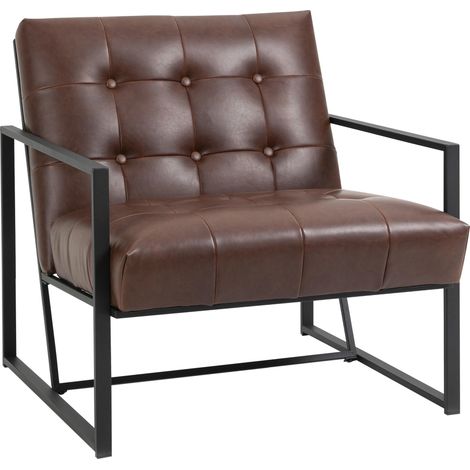 Fauteuil rembourré et matelassé de style industriel en métal et polyuréthane (1/5)