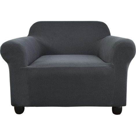 BDD Housse pour fauteuil, jacquard élastique polyester stretch Housse de canapé, 1 place, gris anthracite, 90-140 cm, lavable (1/5)
