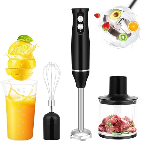 4 in 1 Hand Blender 500W Stainless Steel Hand Blender with 2 Speed, Chopper, Whisk and Measuring Cup, Immersion Blender for Puree, Smoothie, Soup and Baby Food (4-in-1) (1/5)