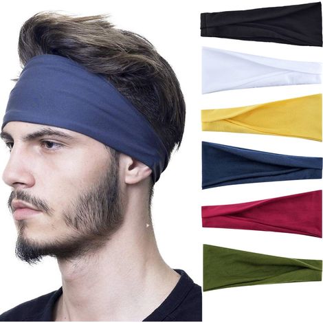Paquete de 6 cintas para la cabeza deportivas para hombre que absorben la humedad, ideales para gimnasio, correr, baloncesto y tenis. (1/5)