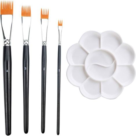 Lot de 4 Pinceaux d'artiste en Forme de Peigne, Pinceaux Plats à Texture en 4 Tailles, Set de Pinceaux Artistiques Texturés avec Palette pour Acrylique, Huile, Aquarelle et Gouache (1/5)