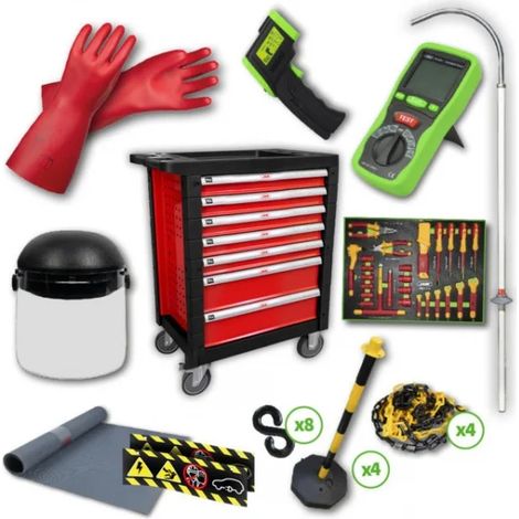 JBM 54234 Cassettiera mobile 7 cassetti con assortimento riparazione veicoli elettrici 48 Pz.