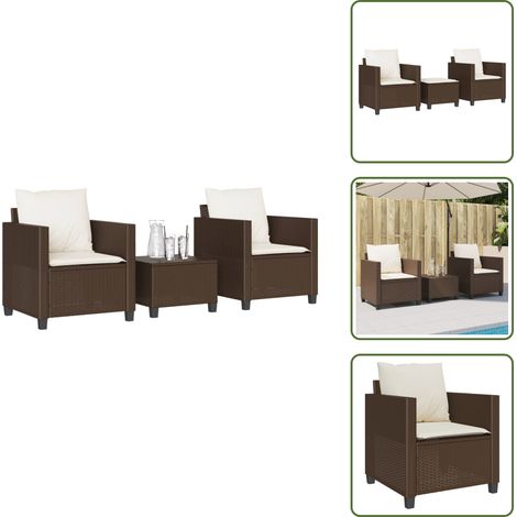 Tavolino da bistrò - vidaXL Set Bistrò 3 pz con Cuscini Marrone in Polyrattan - Sgabello da giardino