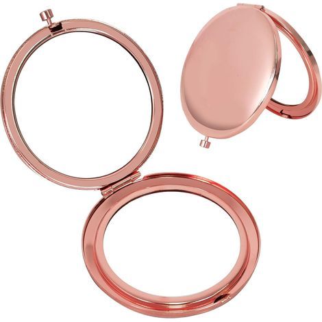 Espejo de bolsillo de doble cara, espejo de maquillaje compacto de 7 cm, espejo de maquillaje redondo plegable para viajes, escuela y hogar (oro rosa) (1/5)