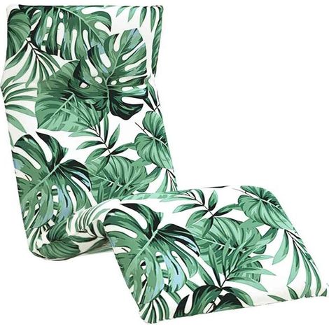 Fauteuil inclinable pliant en tissu Oxford, motif feuilles, dimensions : 175 x 54 x 8,5 cm (1/5)