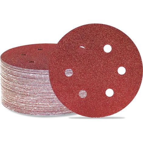 Lot de 50 disques de ponçage 150 mm 6 trous Grain 80 Papier abrasif Orbital aléatoire pour travail du bois, automobile, métal (1/5)