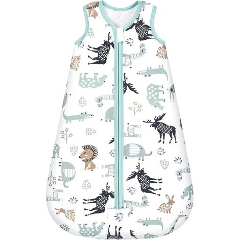 Baby-Winterschlafsack, 2,5 Tog – 100 % Baumwolle – Größen Neugeborene bis 24 Monate – blaues Zoo-Muster – 95 cm
