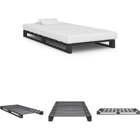 The Living Store Palettenbett Grau Massivholz Kiefer 100×200 cm - Betten & Bettgestelle (1/5)