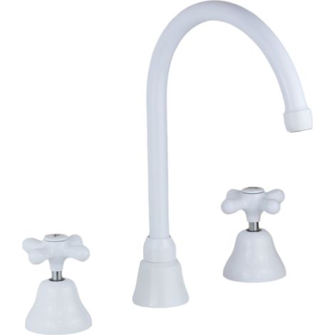 Grifo para lavabo de 3 orificios caño alto en color blanco brillo Gattoni Calypso 110935001 Blanco - Desagüe automático 1"1/4