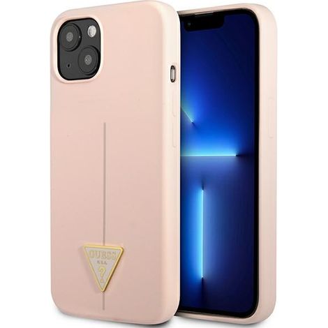 Funda rosa de silicona triangular para iPhone 13 con logo de Guess (1/5)