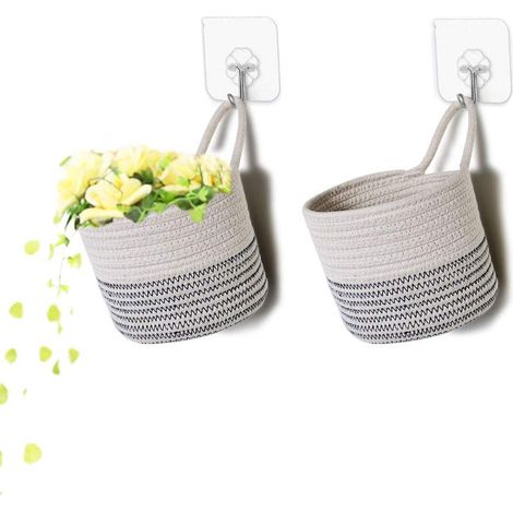 Panier De Rangement Mural - Corde Coton Naturel - Pour Chambre Bébé Cuisine Salle De Bain - Lot De 2 (1/5)