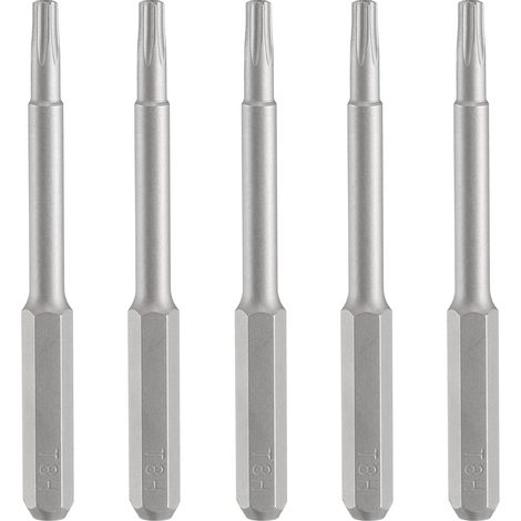 5pcs T8H Embout de Tournevis Torx 5/32" Tige Hexagonale 45mm/1.77" Longueur Magnétique Tête Étoile à 6 Pans Acier S2 Embout de Tournevis (1/5)