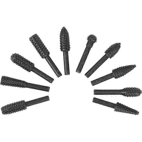 Jeu de 10 fraises rotatives électriques pour le travail du bois, outil de sculpture sur bois, tige de 3,2 mm (1/8 po) (1/4)