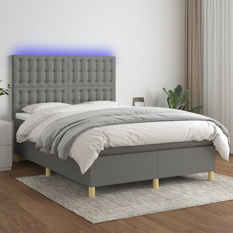 Lit Adulte,Sommier tapissier avec matelas et LED,Lit double - Gris foncé 140x190 cm Tissu DETHB59557 (1/5)