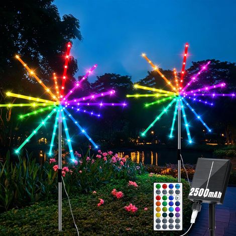 2-Piece Solar Garden Light, 2500 mAh 448 LEDs Solar Fireworks, Solar Outdoor Light with Warm Light and 9 RGB Colours, IP65 Waterproof Solar Outdoor Lighting Decoration (1/5)